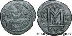 JUSTINIEN Ier(1/08/527-14/11/565) Follis N° v32_0748    Date : 548-549 Nom de l'atelier : Cyzique Métal : cuivre Diamètre : 35mm Axe des coins : 11h. Poids : 17,56g. Degré de rareté : R1 Etat de conse