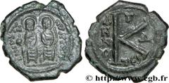 JUSTIN II(15/11/565-5/10/578) Demi-follis N° v32_0758    Date : 568-569 Nom de l'atelier : Thessalonique Métal : cuivre Diamètre : 23mm Axe des coins : 6h. Poids : 7,05g. Degré de rareté : R1 Etat de 