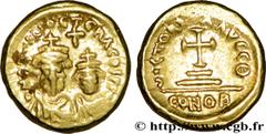 HERACLIUS et HERACLIUS CONSTANTIN(22/01/613-4/07/638) Solidus globulaire N° v32_0771    Date : 620-621 Nom de l'atelier : Afrique, Carthage Métal : or Diamètre : 14,5mm Axe des coins : 6h. Poids : 4,3