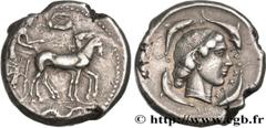 Greek Coins SICILY - SYRACUSE Type : Tétradrachme  Date : c. 450-440 AC.  Mint name / Town : Syracuse, Sicile  Metal : silver  Diameter : 26,5  mm Orientation dies : 9  h. Weight : 17,27  g. Rarity : 
