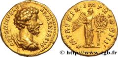 Roman coins MARCUS AURELIUS Type : Aureus  Date : janvier - août  Mint name / Town : Rome  Metal : gold  Millesimal fineness : 1000  ‰ Diameter : 19  mm Orientation dies : 11  h. Weight : 7,23  g. Rar