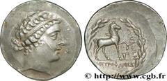 EOLIDE - CYME(IIe siècle avant J.-C.) Tétradrachme stéphanophore N° v34_0187    Date : c. 160 AC. Nom de l'atelier : Cymé Métal : argent Diamètre : 31mm Axe des coins : 11h. Poids : 16,25g. Etat de co