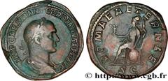 Roman coins GORDIAN II AFRICANUS Type : Sesterce  Date : 238  Mint name / Town : Rome  Metal : copper  Millesimal fineness : 500  ‰ Diameter : 31,5  mm Orientation dies : 1  h. Weight : 26,14  g. Rari