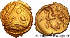 Celtic coins GALLIA BELGICA - BELLOVACI (Area of Beauvais) Type : Statère d'or à l'astre, cheval à gauche  Date : c. 80-50 AC.  Mint name / Town : Beauvais (60)  Metal : gold  Diameter : 19  mm Orient