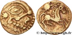 Celtic coins GALLIA BELGICA - BELLOVACI (Area of Beauvais) Type : Quart de statère d'or à l'astre, cheval à droite  Date : c. 80-50 AC.  Mint name / Town : Beauvais (60)  Metal : gold  Diameter : 11  