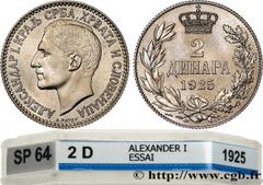 World coins YUGOSLAVIA - KINGDOM OF SERBS, CROATS AND SLOVENES - ALEXANDER I Type : Essai 2 Dinara  Date : 1925  Mint name / Town : Poissy  Quantity minted : -  Metal : bronze-nickel  Diameter : 27  m