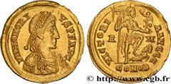Roman coins HONORIUS Type : Solidus  Date : 402-408  Mint name / Town : Rome  Metal : gold  Diameter : 21,5  mm Orientation dies : 12  h. Weight : 4,44  g. Obverse legend : D N HONORI-VS P F AVG  Obve