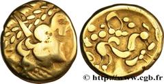 Celtic coins AMBIANI (Area of Amiens) Type : Statère d'or biface au flan court  Date : c. 80-50 AC.  Mint name / Town : Amiens (80)  Metal : gold  Diameter : 18,5  mm Orientation dies : 10  h. Weight 