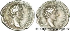 ANTONIN et MARC AURELE CESAR(140-161)Antoninus Pius, Marcus Aurelius Cوsar Denier N° v36_0465    Date : 141 Nom de l'atelier : Rome Métal : argent Diamètre : 17mm Axe des coins : 6h. Poids : 2,95g. De