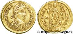 HONORIUS(22/01/393-15/08/423)Flavius Honorius Solidus N° v36_1112    Date : 408-423 Nom de l'atelier : Ravenne Métal : or Diamètre : 20,5mm Axe des coins : 6h. Poids : 4,46g. Etat de conservation : SU