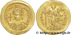 JUSTINIEN Ier(1/08/527-14/11/565) Solidus N° v36_1136    Date : 537-542 Nom de l'atelier : Constantinople Métal : or Diamètre : 21mm Axe des coins : 6h. Poids : 4,48g. Degré de rareté : R1 Etat de con