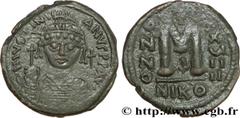 JUSTINIEN Ier(1/08/527-14/11/565) Follis, petit module N° v36_1143    Date : 545-546 Nom de l'atelier : Nicomédie Métal : cuivre Diamètre : 32,5mm Axe des coins : 6h. Poids : 16,23g. Degré de rareté :