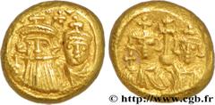 CONSTANS II, CONSTANTIN IV, HERACLIUS et TIBERE(2/08/659-15/07/668) Solidus globulaire N° v36_1180    Date : 659-661 Nom de l'atelier : Afrique, Carthage Métal : or Diamètre : 11,5mm Axe des coins : 6