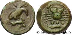 Greek Coins SICILY - AKRAGAS Type : Tetras  Date : c. 420-406 AC.  Mint name / Town : Agrigente, Sicile  Metal : copper  Diameter : 21,5  mm Orientation dies : 3  h. Weight : 10,10  g. Rarity : R2  Ob