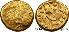 Celtic coins AMBIANI (Area of Amiens) Type : Statère d'or biface au flan court  Date : c. 80-50 AC.  Mint name / Town : Amiens (80)  Metal : gold  Diameter : 16  mm Weight : 6,37  g. Rarity : R1  Obve