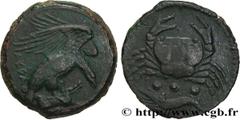 Greek Coins SICILY - AKRAGAS Type : Tetras  Date : c. 420-406 AC.  Mint name / Town : Agrigente, Sicile  Metal : copper  Diameter : 19,5  mm Orientation dies : 6  h. Weight : 6,69  g. Rarity : R2  Obv
