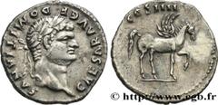 Roman coins DOMITIANUS Type : Denier  Date : 76   Mint name / Town : Rome  Metal : silver  Millesimal fineness : 900  ‰ Diameter : 18,5  mm Orientation dies : 6  h. Weight : 3,14  g. Rarity : R1  Obve