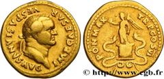 Roman coins VESPASIAN Type : Aureus  Date : 75  Mint name / Town : Rome  Metal : gold  Diameter : 20  mm Orientation dies : 6  h. Weight : 6,98  g. Rarity : R1  Obverse legend : IMP CAESAR - VESPASIAN