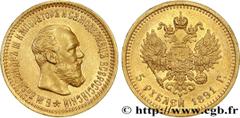 World coins RUSSIA - ALEXANDER III Type : 5 Rouble  Date : 1891  Mint name / Town : Saint-Petersbourg  Quantity minted : 541000  Metal : gold  Millesimal fineness : 900  ‰ Diameter : 21,5  mm Orientat