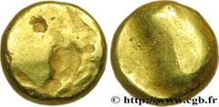 Celtic coins SENONES (Area of Sens) Type : Statère globulaire ou flan de statère d’or  Date : c. 100-80 AC.  Metal : gold  Diameter : 14  mm Weight : 7,52  g. Rarity : R2  Obverse legend : Anépigraphe
