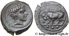 Greek Coins SICILY - GELA Type : Trias  Date : c. 420-405 AC.  Mint name / Town : Géla, Sicile  Metal : copper  Diameter : 18,5  mm Orientation dies : 7  h. Weight : 4,52  g. Rarity : R1  Obverse desc