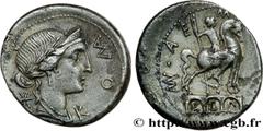 Roman coins AEMILIA Type : Denier  Date : c. 114-113 AC.  Mint name / Town : Rome  Metal : silver  Millesimal fineness : 950  ‰ Diameter : 19,5  mm Orientation dies : 3  h. Weight : 3,91  g. Obverse l