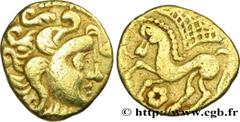 Celtic coins PARISII (Area of Paris) Type : Quart de statère d'or, classe IV  Date : c. 60-52 AC.  Mint name / Town : Paris (75)  Metal : gold  Diameter : 14  mm Orientation dies : 4  h. Weight : 1,7 