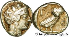 ATTIQUE - ATHENES(Ve siècle avant J.-C.) Tétradrachme N° v38_0175    Date : c. 420-405 AC. Nom de l'atelier : Athènes Métal : argent Diamètre : 25,5mm Axe des coins : 9h. Poids : 16,85g. Etat de conse