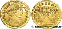 CONSTANS(25/12/335-18/01/350)Flavius Julius ConstansAuguste(9/09/337-18/01-350) Solidus N° v38_1285    Date : 345 Nom de l'atelier : Belgique, Trèves Métal : or Diamètre : 21,5mm Axe des coins : 6h. P