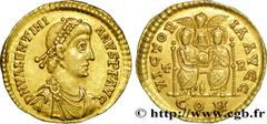 VALENTINIEN II(17/11/375-15/05/392)Flavius Valentinianus Solidus N° v38_1335    Date : 389-391 Nom de l'atelier : Belgique, Trèves Métal : or Diamètre : 20,5mm Axe des coins : 6h. Poids : 4,50g. Degré