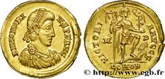 HONORIUS(22/01/393-15/08/423)Flavius Honorius Solidus N° v38_1353    Date : 395-401 ou 402 Nom de l'atelier : Emilie, Milan Métal : or Diamètre : 21mm Axe des coins : 6h. Poids : 4,51g. Etat de conser
