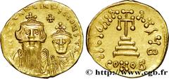 CONSTANS II et CONSTANTIN IV(13/04/654-15/07/668) Solidus N° v38_1413    Date : 654-659 Nom de l'atelier : Constantinople Métal : or Diamètre : 20mm Axe des coins : 6h. Poids : 4,47g. Degré de rareté 
