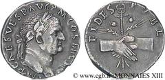 VESPASIEN(1/07/69-24/06/79)Titus Flavius Sabinus Vespasianus Denier N° v13_0179    Date : 73 Nom de l'atelier : Rome Métal : argent Diamètre : 17mm Axe des coins : 6h. Poids : 3,27g. Etat de conservat