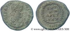 GRATIEN(24/08/367-25/08/383)Flavius Gratianus Nummus, (ئ 4) N° v13_1369    Date : 383 Nom de l'atelier : Cœlésyrie, Antioche Métal : cuivre Diamètre : 13,5mm Axe des coins : 12h. Poids : 1,29g. Degré 