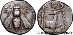Greek Coins IONIA - EPHESUS Type : Tétradrachme  Date : c. 350-340 AC.  Mint name / Town : Éphèse, Ionie  Metal : silver  Diameter : 22,5  mm Orientation dies : 12  h. Weight : 15,32  g. Obverse descr