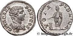 Roman coins GETA Type : Denier  Date : 205  Mint name / Town : Rome  Metal : silver  Millesimal fineness : 550  ‰ Diameter : 17,5  mm Orientation dies : 1  h. Weight : 2,62  g. Officine : 5e  Obverse 