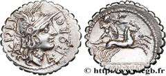 Roman coins PORCIA Type : Denier serratus  Date : 118 AC.  Mint name / Town : Narbonne  Metal : silver  Millesimal fineness : 950  ‰ Diameter : 19,5  mm Orientation dies : 6  h. Weight : 3,89  g. Rari