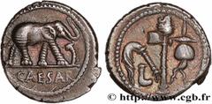 Roman coins JULIUS CAESAR Type : Denier  Date : 49 AC.  Mint name / Town : Gaule ou Italie  Metal : silver  Millesimal fineness : 950  ‰ Diameter : 18  mm Orientation dies : 3  h. Weight : 4,08  g. Ra