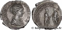 Roman coins PLAUTILLA and CARACALLA Type : Denier  Date : 202  Mint name / Town : Rome  Metal : silver  Millesimal fineness : 550  ‰ Diameter : 17,5  mm Orientation dies : 6  h. Weight : 3,00  g. Rari