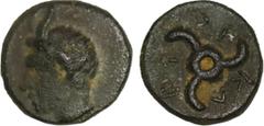Greek Coins DYNASTS OF LYCIA. Perikles (Circa 380-360 BC). Ae. Obv: Horned head of Pan left . Rev: Triskeles. SNG von Aulock 4257-8. Condition: Very fine. Weight: 1.90 g. Diameter: 13 mm.