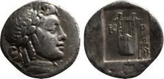 Greek Coins LYCIA. Lycian League. Kragos. Hemidrachm (Late 1st century BC-early 1st century AD). Obv: Laureate head of Apollo right. Rev: K - P. Lyre within incuse square. RPC I 3312; Troxell 142. Con