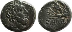 Greek Coins PAPHLAGONIA. Sinope. Ae (Circa 95-90 or 80-70 BC). Struck under Mithradates VI Eupator. Obv: Laureate head of Zeus right. Rev: ΣΙΝΩΠΗΣ. Eagle, with head right and wings spread, standing le