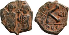 Byzantine Coins HERACLIUS with HERACLIUS CONSTANTINE (610-641). Half Follis. Thessalonica. . Obv: δ N ҺЄRACLIЧS P P AVG. Heraclius and Heraclius Constantine standing facing, each holding globus crucig