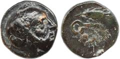 Greek Coins ACHAEMENID EMPIRE. Autophradates, Satrap of Lydia (392-388), of Ionia and Lydia (380-355 BC). Ae. Obv: Head right, wearing satrapal headdress. Rev: OΛ. Grain ear and monoskelis. W.Weiser, 