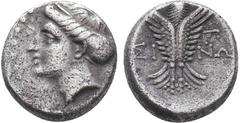 Greek Coins PAPHLAGONIA. Sinope. Hemidrachm (Circa 330-250 BC). Obv: Head of nymph left, with hair in sakkos. Rev: ΣΙ - ΝΩ. Eagle facing, head left, wings displayed. SNG BM Black Sea 1492; HGC 7, 394.