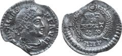 Byzantine Coins Valens. (364-378). AR Siliqua. Antioch. Obv: Pearl-diademed, draped and cuirassed bust. Rev: VOT/X/MVLT/XX in four lines within wreath; ANT. Cf. RIC IX 33b.3 (Siliqua); RSC 95Ae. Condi
