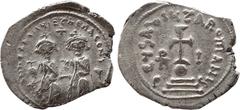 Byzantine Coins Heraclius, with Heraclius Constantine. 610-641. AR Hexagram.Constantinople mint. Struck 615-638. Obv: Heraclius and Heraclius Constantine seated facing on double throne, each holding g