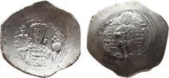 Byzantine Coins ALEXIUS I COMNENUS (1081-1118). BI Aspron Trachy. Constantinople. Obv: IC - XC. Christ Pantokrator seated facing on throne. Rev: AΛEZIW ΔECΠ. Facing bust of Alexius, holding cruciform 