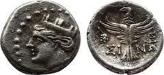 GREEK COINS Paphlagonia, Sinope. Late 4th-3rd cent. BC. AR 1/2 drachm.(1,84g 13,3) Turreted female head left / Eagle standing facing, head left, with wings spread;