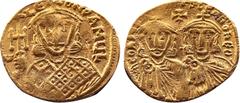 BYZANTINE COINS BYZANTIUM Constantin V Copronyme (741-775), AV solidus, 751-757, Constantinople. D/ B. de f. de Constantin V et Léon IV, vêtus de la chlamyde. Entre leurs t., une croix. R/ B. de Léon 